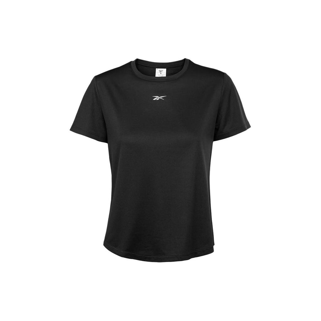 Reebok Solid Color Reflective Round Neck Short Sleeve T-Shirt Women Tops Black 100034918