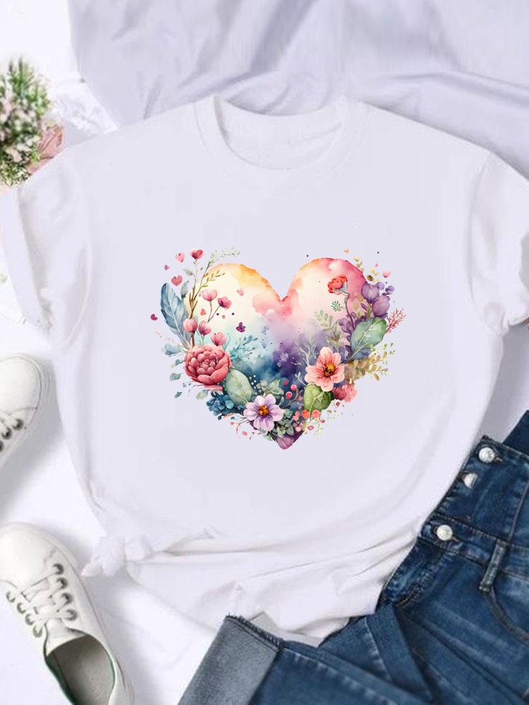 

Womens Love Printed ShortSleeved TShirt European American Style Top Casual Fashion Clothing Polyester fabric S