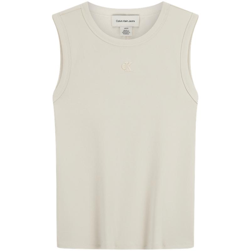 

Calvin Klein Trendy Minimalist Embroidered Logo Ribbed Slim Fit Tank Top Women Tops Beige Cream 47B265G XS