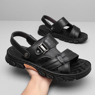 2024Summer New Black Brown Genuine Leather Non-Slip Sandals Men's Soft Bottom Slippers Dual-Purpose Sandals Men Platform Sandals