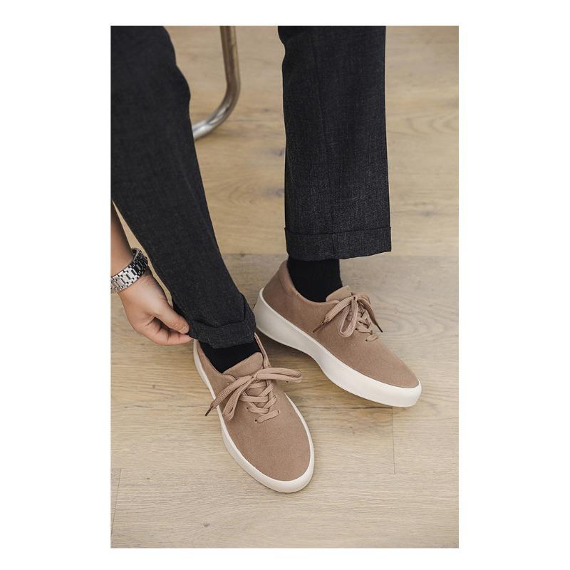 Men's Suede Platform Casual Shoes Lace-up Lightweight Soft Sole Walking Shoes