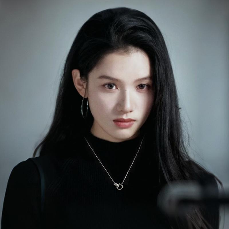 Silver double ring necklace women's cool and handsome new high-end long sweater chain light luxury niche versatile clothes accessories