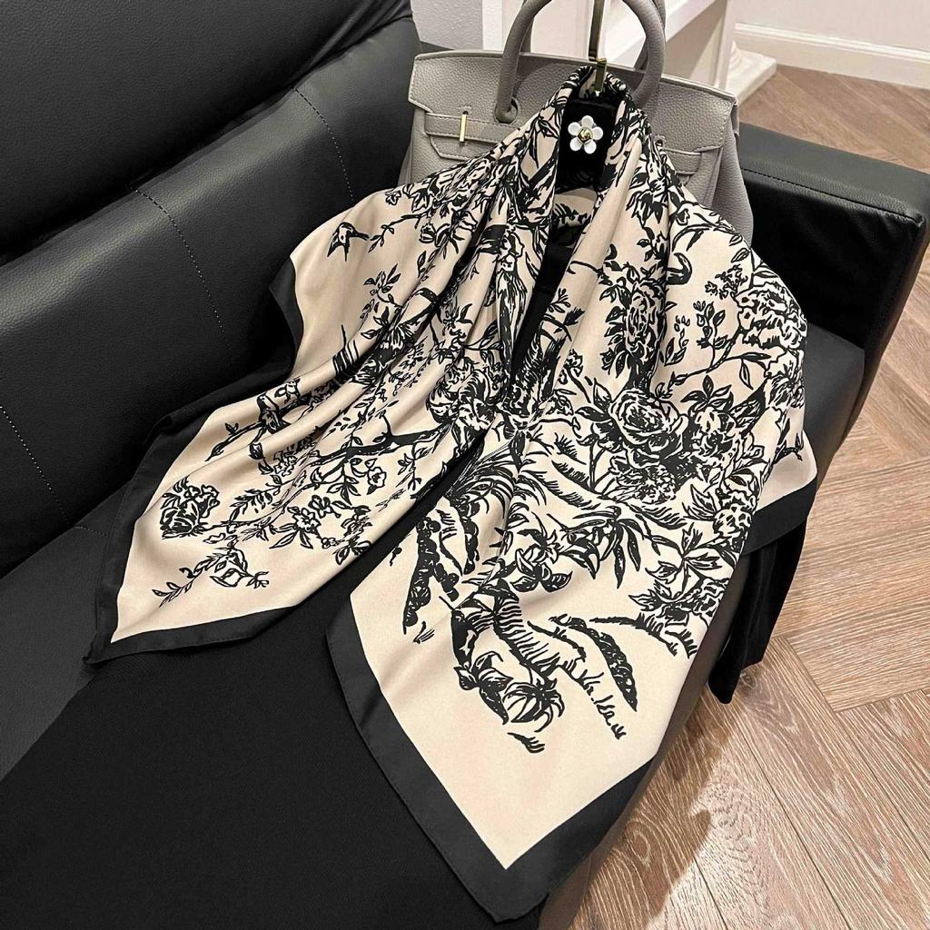 91Cm square scarf silk scarf women's new literary and fashion scarf accessories autumn and winter retro versatile shawl