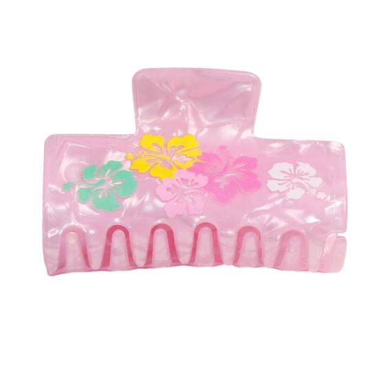 Hair Claw Strong Grip Hair Clip Ice-Clear Acetic Acid Material Floral Pattern Pearlescent Back Head Hair Claw Half-Tied Hair Accessory