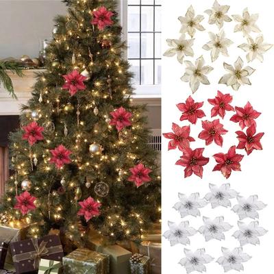 10pc Big Flower Head Glitter Christmas Tree Ornament