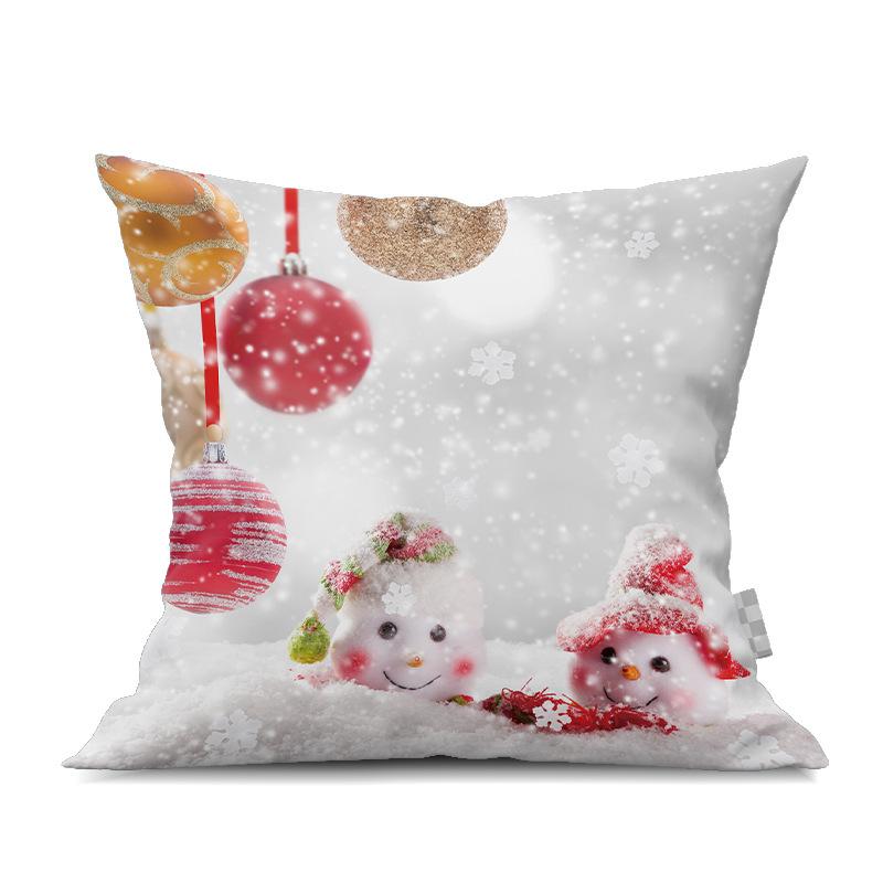 2022 New Christmas Snowman Peach Skin Pillow Case Cute Cartoon Waist Pad Back  Home Decoration