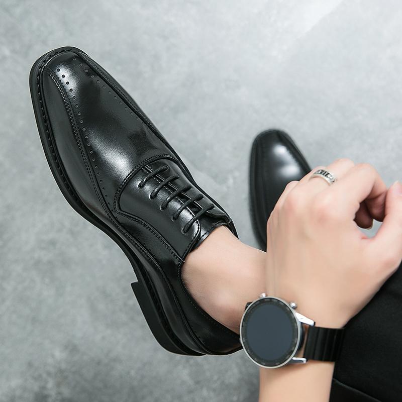 Fashion Business Men Formal Leather Shoes Dark Brown Lace-up Comfortable Fashionable Office Leather Shoes Banquet Shoes Sizes 38-46