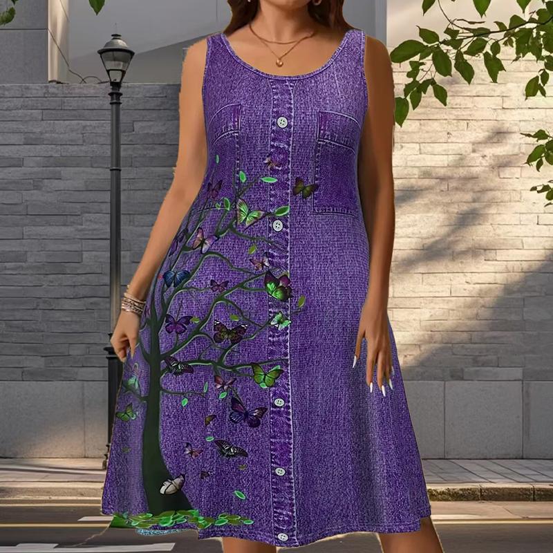 

Женское платье без рукавов с круглым вырезом и принтом ковбоя, свободное, мягкое и удобное, большого размера 8XL фиолетовый