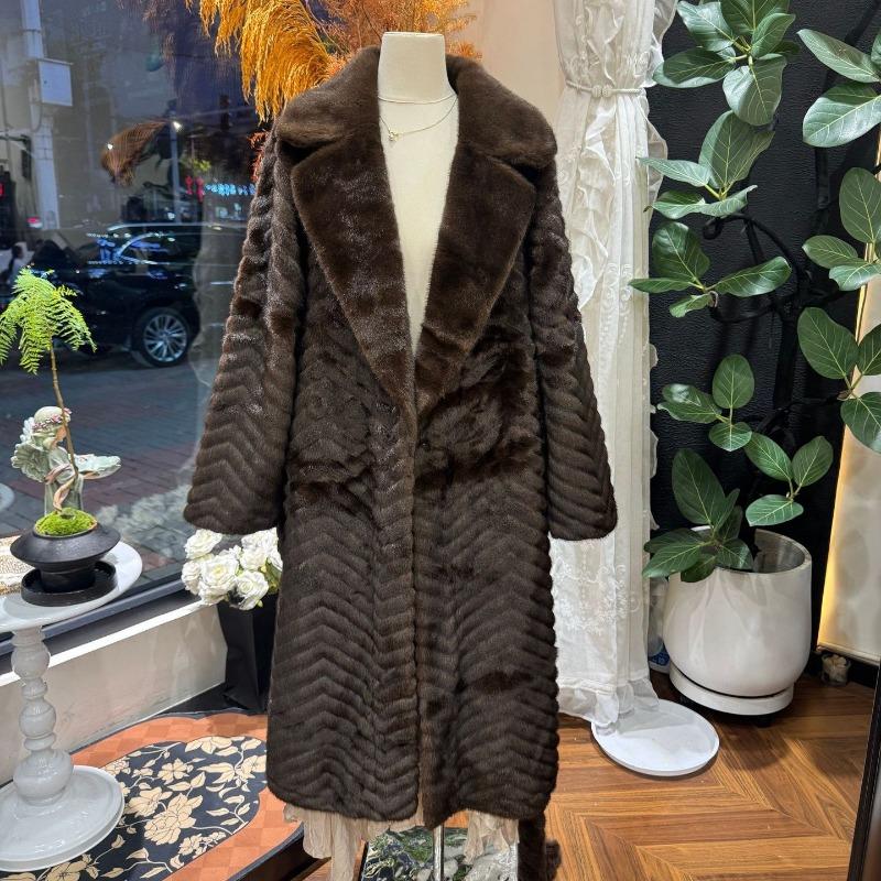 Imitation mink fur integrated environmentally friendly mink jacket women's winter herringbone coat long