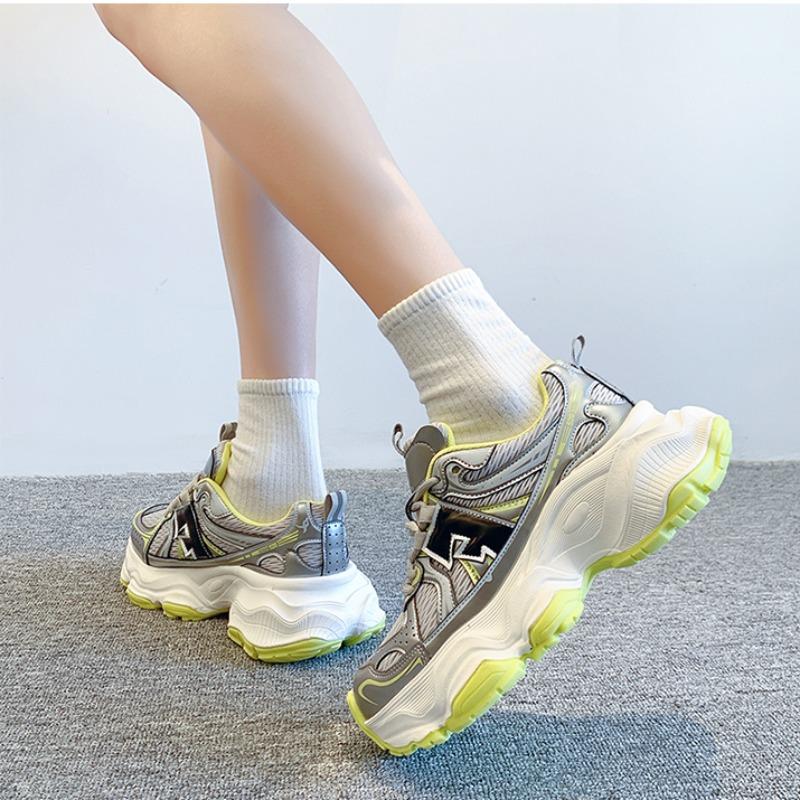 

Women s Jogging Sneakers With Platform Woman Hikking shoes Tennis Female Thick Sole Trainers PU Riband Summer Microfiber Fabric 35