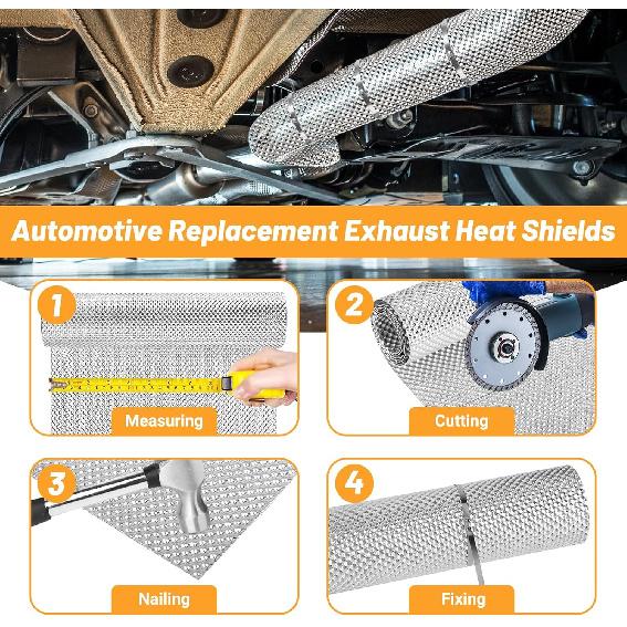 UNIFAMILY 16" X 39"Aluminum Exhaust Heat Shield Automotive, Embossed Exhaust Heat Wrap With 20 Pcs Cable Metal Zip Ties, Exhaust Wrap Heat Barrier
