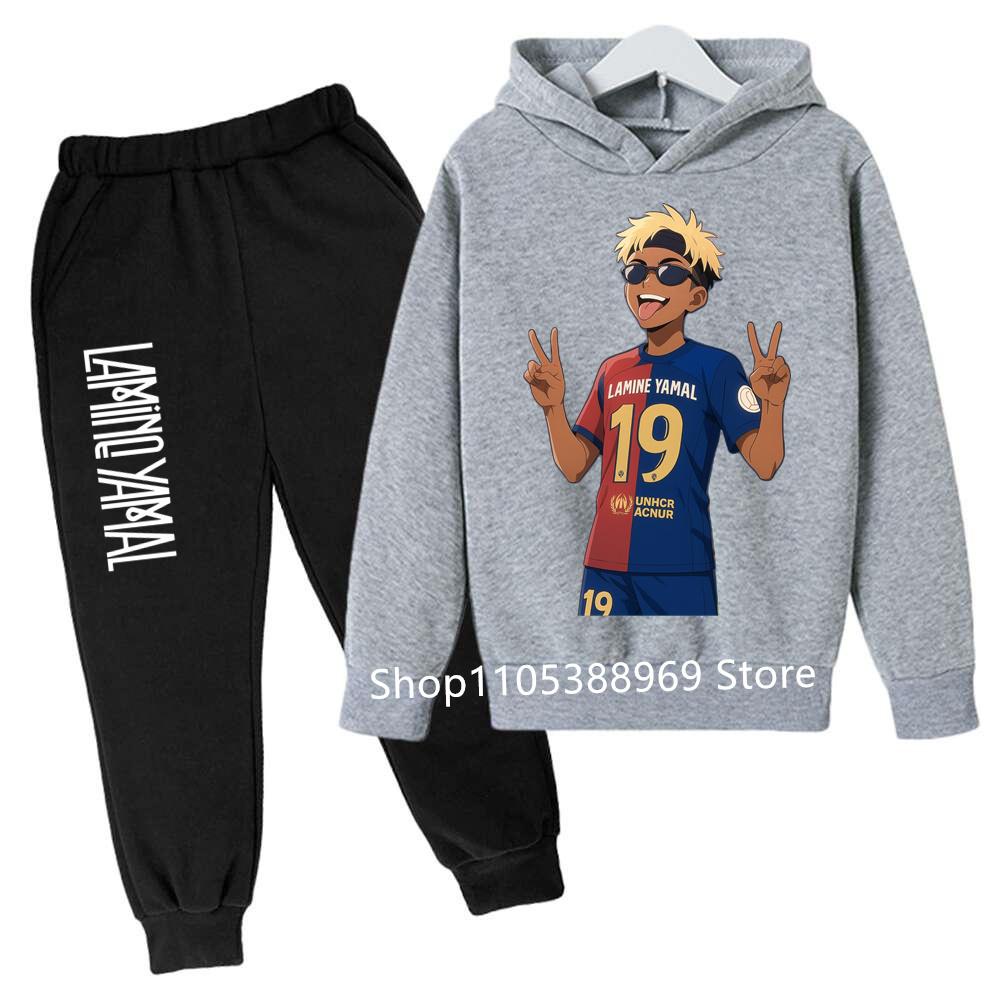 Kinder Lamine Yamal 2-teiliges Trainingsanzug Set Jungen Mädchen Fußballstar Hoodie + Jogginghose Set Grafisches Kapuzensweatshirt Sport Outfit