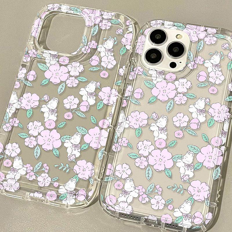 Small Fresh Flower Rabbit Is Suitable for iPhone17promax Mobile Phone Case Apple 16 Large Hole 14/13 Anti-drop 15