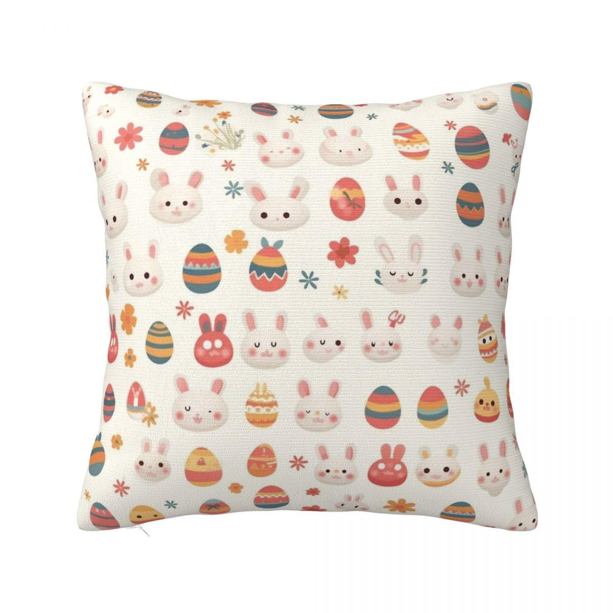 

Happy Easter Bunny Egg Square Pillow Cases Cute Cushion Cover Vintage Zipper Decorative Pillowcase for Bed 45x45cm 12x12Inch