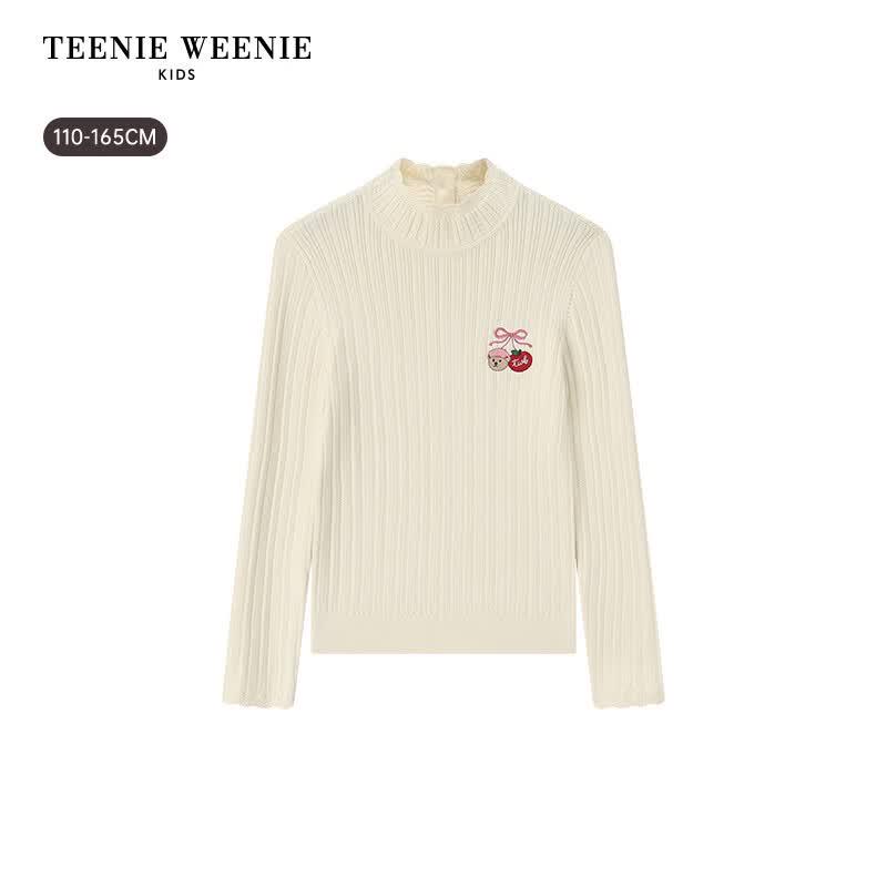 Teenie Weenie Kids Girls' Embroidered Cotton Half-High Collar Top