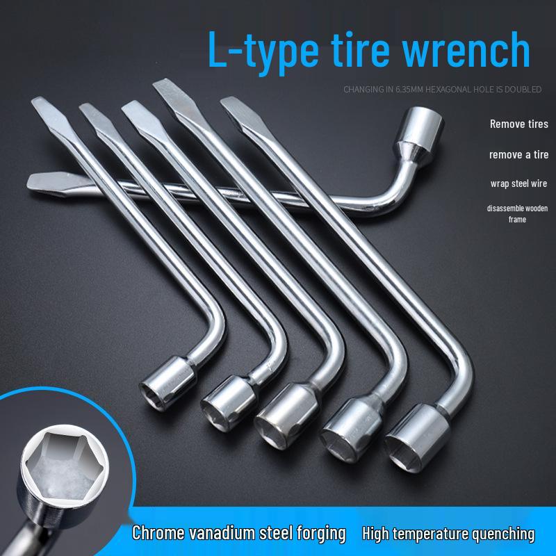 L-Type Tire Wrench for Car - Spare Tire Change & Removal, Pipe Socket Head in 17/19/21/22mm