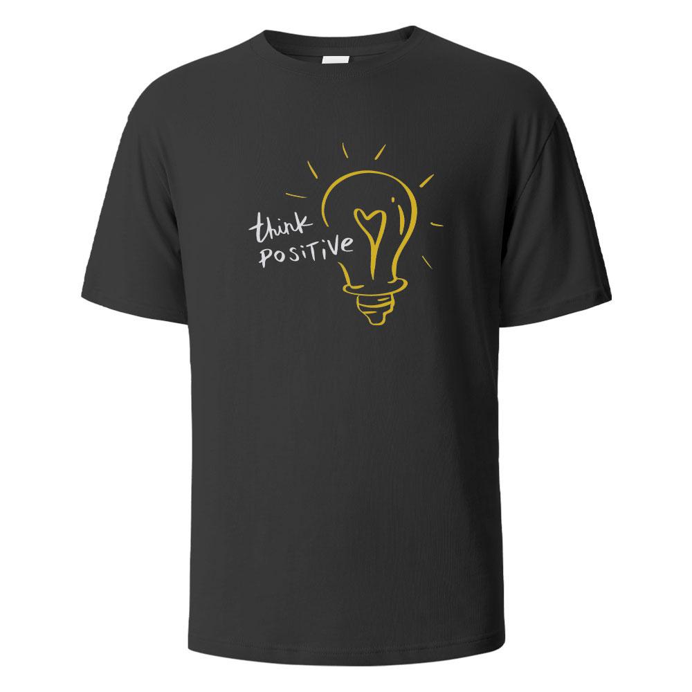 Summer Men's Think Positive Printed Round Neck T-shirt Neutral 100% Cotton Large Casual Soft Breathable Short Sleeve