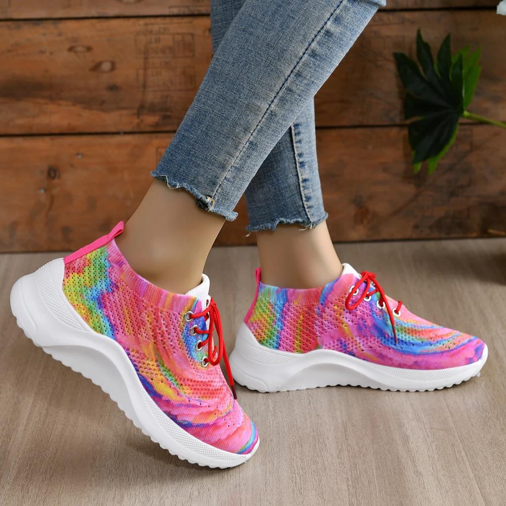 Fashion 2024 New Women's Shoes Lace Up Women's Vulcanize Shoes Hot Sale Color Matching Ladies Casual Shoes Round Head Mesh Sneakers