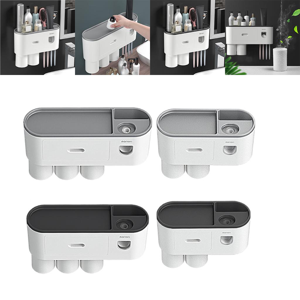 Multifunctional Wall-Mounted Toothbrush Rack, Automatic Toothpaste Dispenser Toothbrush Organizer with Drawer