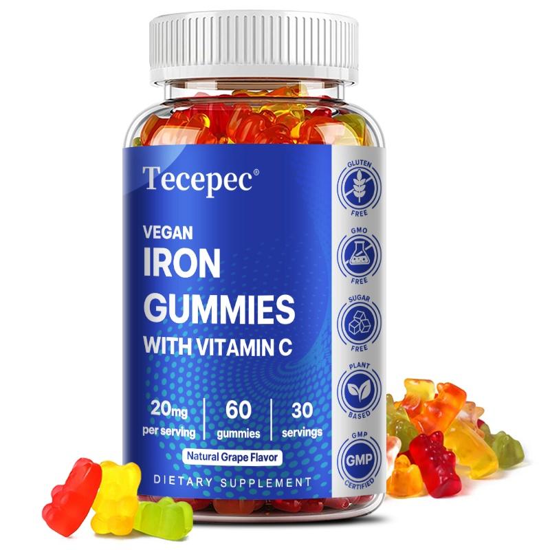 Tecepec Vegane Eisen-Gummis mit Vitamin C, 20 mg Eisen pro Portion, 60 Gummis
