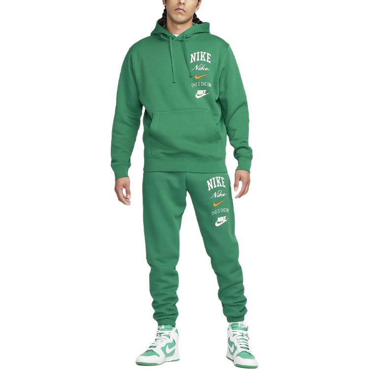 Nike Club Fleece Logo Print Drawstring Hoodie Men Hoodies Green FN2634-365