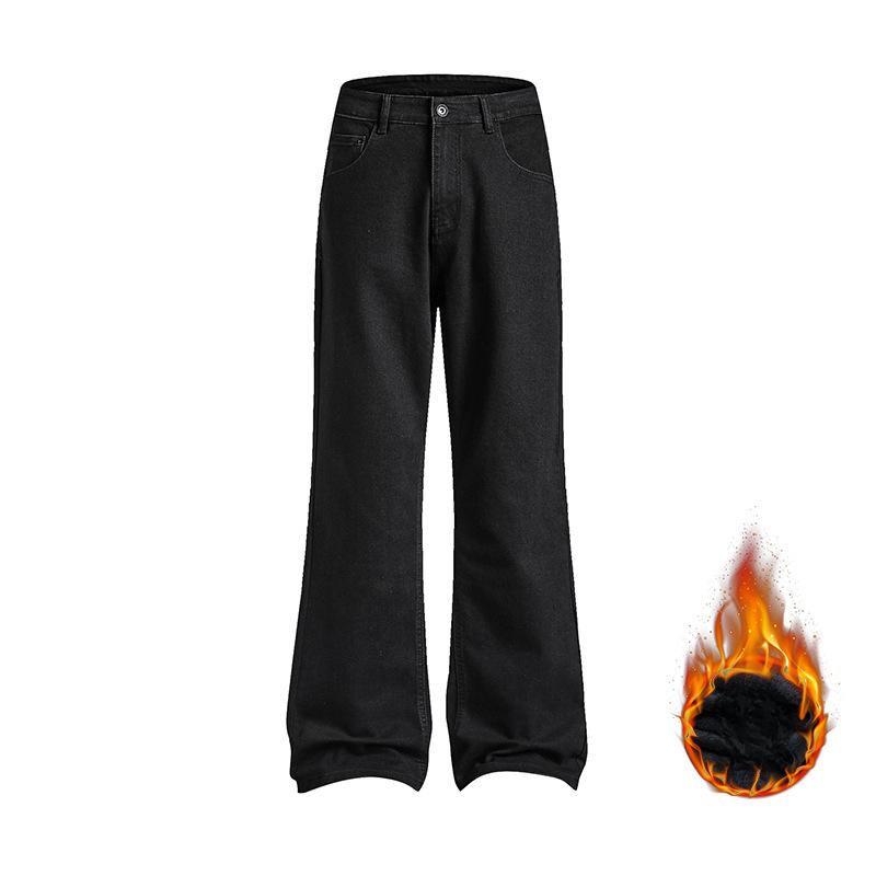 

Черные плюшевые флисовые брюки микро-клеш для мужчин и женщин с высоким джинсовым низом 3XL