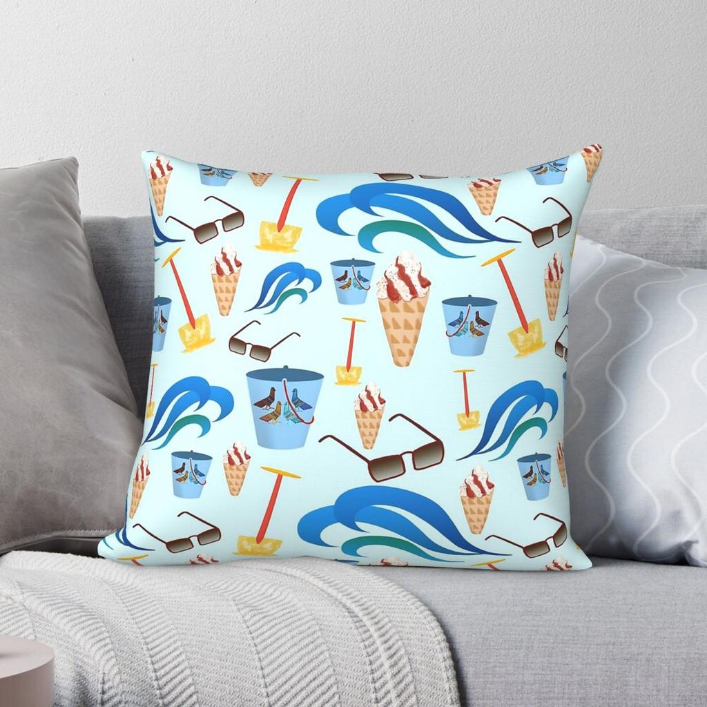 Seaside Day Square Pillowcase Polyester Linen Velvet Creative Zip Decorative Throw Pillow Case Car Cushion Cover