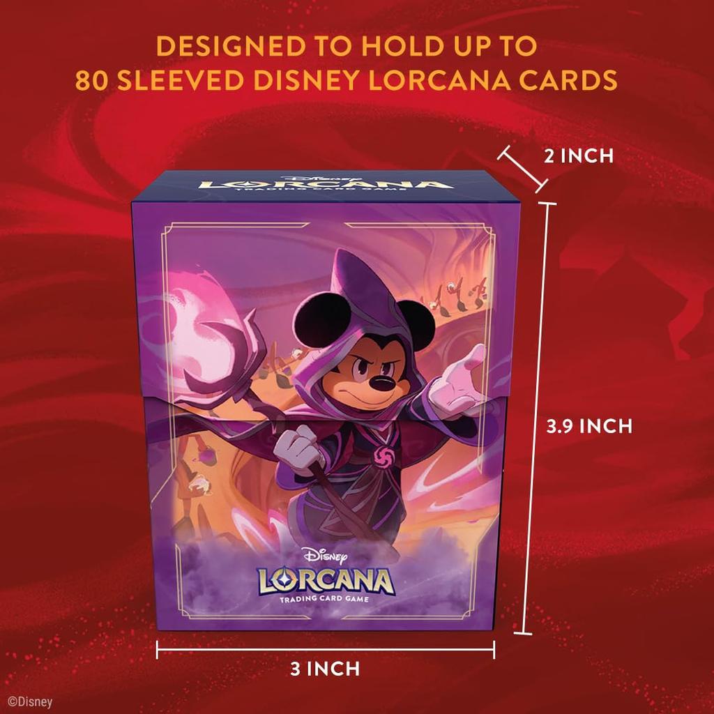 Ravensburger Disney Lorcana TCG Deck Box with Mickey Mouse The Spoiled Magician Safely stores 80 sleeved cards Durable portable organizer for TCG