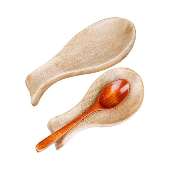 S.fields.inc Wooden Ladle Rest Set of 2, Chopstick Rest, Spoon Rest for Ladles and Renges, Kitchen (White)