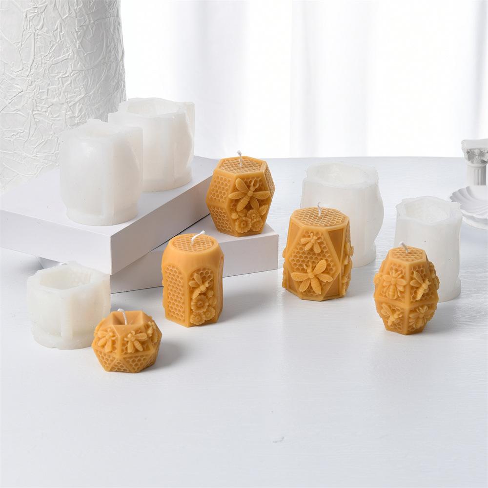 3D Hexagonal Beehive Candle Mold DIY Flying Bee Honeycomb Aromatherapy Gypsum Mold Bread and Candy Baking Tools