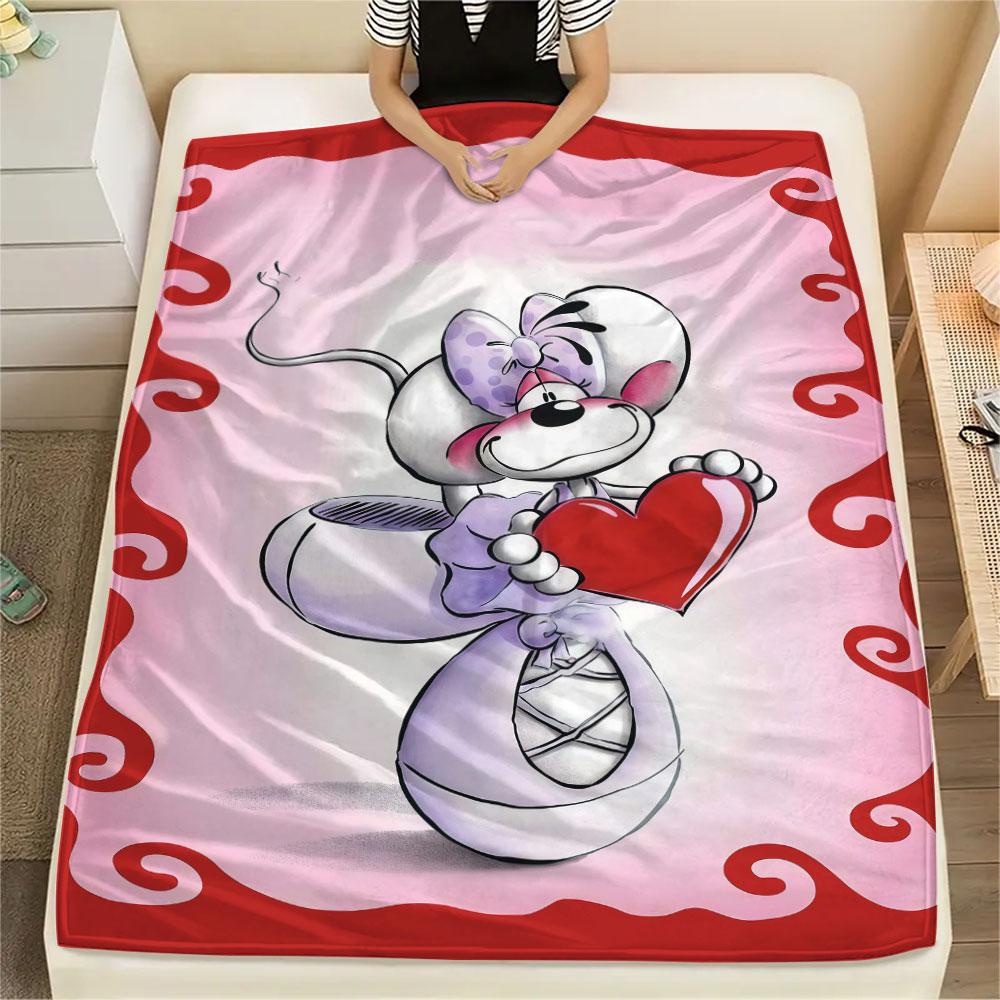 Diddl Cartoon Printed Flannel Blanket, Soft Throw for Bedroom Sofa, Washable, Fan Merchandise, Great Gift.