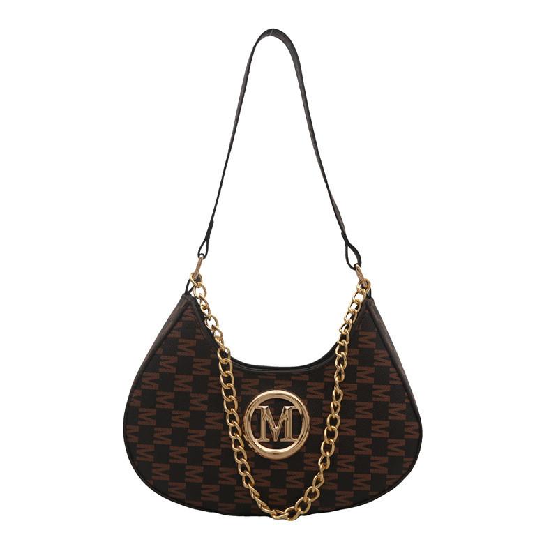 

Armpit Retro Bag With Letter Printing Design And Chain Shoulder Strap For Daily коричневый