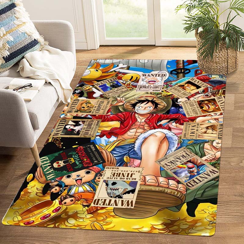 One Piece Luffy & Crew Pattern Printed Rug, Anime Style Home Decor, Anti-slip & Stain-resistant Carpet for Bedroom & Living Room