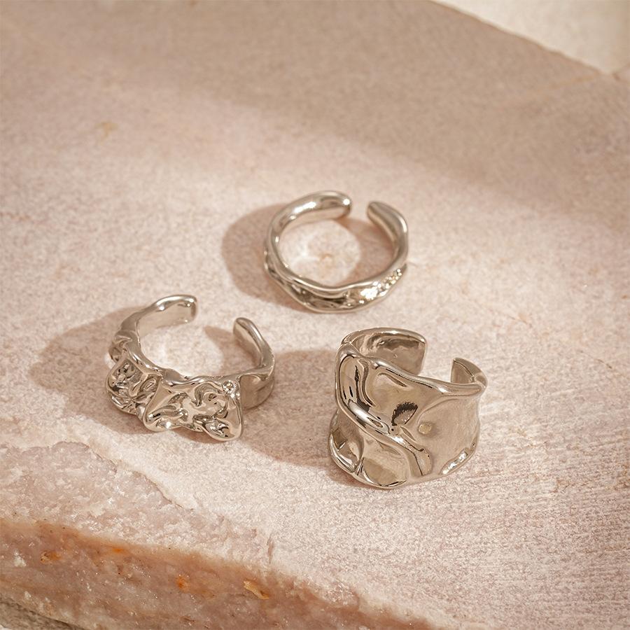Three-piece pleated smooth water drop open ring niche jewelry