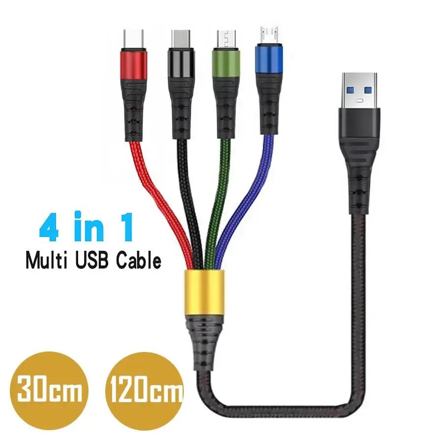 4 In 1 Charging Cable for Multiple Devices Charging Cable 5V 3 In 1 Universal USB Cable with IP/Micro USB/ Type C Port Cord