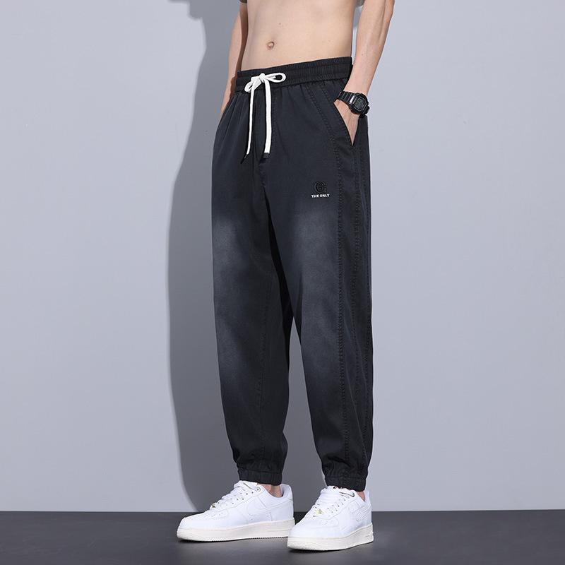 Men's Ice Silk Jeans with Cuffed Legs, 2026 New Summer Thin Style, American Style Work Pants, Casual Trousers for Men
