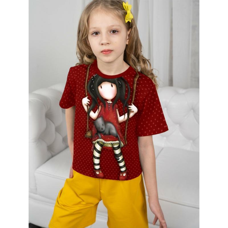 Cute Cat 3d Printed T Shirt Girls T-Shirts 2025 Cartoon Animal Trendy Girl Children Tshirts Casual Baby Clothes Top Tee Summer