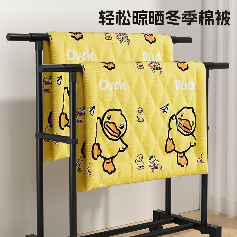 Extra Thick Double Pole Mobile Dormitory Coat Rack Extra Thick Hanger Floor Vertical Home Bedroom Balcony Hanger Simple