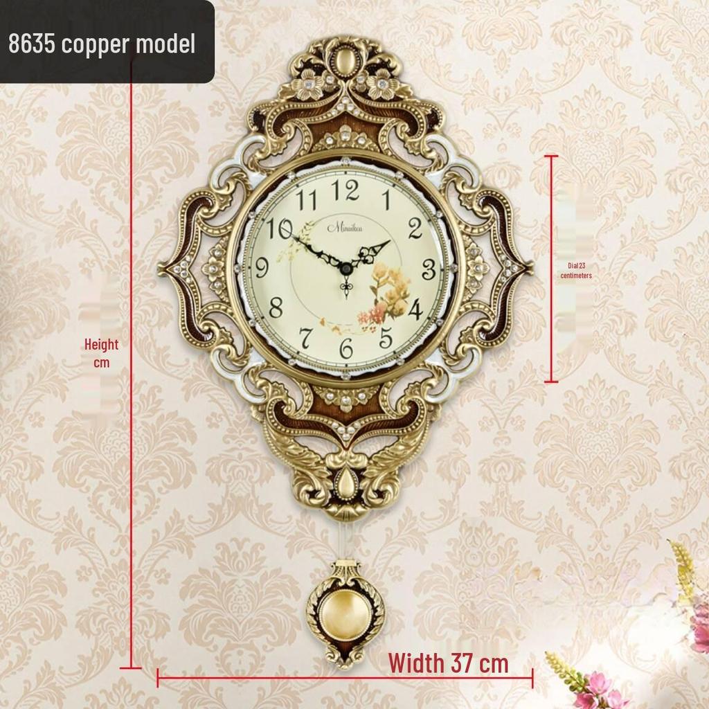 European Modern Large Silent Wall Clock with Metal Pendulum - Antique Quartz, Simple and Creative Design for Living Room