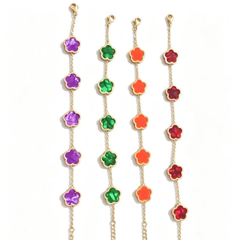 Five Leaf Flower Double Sided Bay Lucky Flower Bracelet Stainless Steel Fashion Luxury Fulu Bracelet