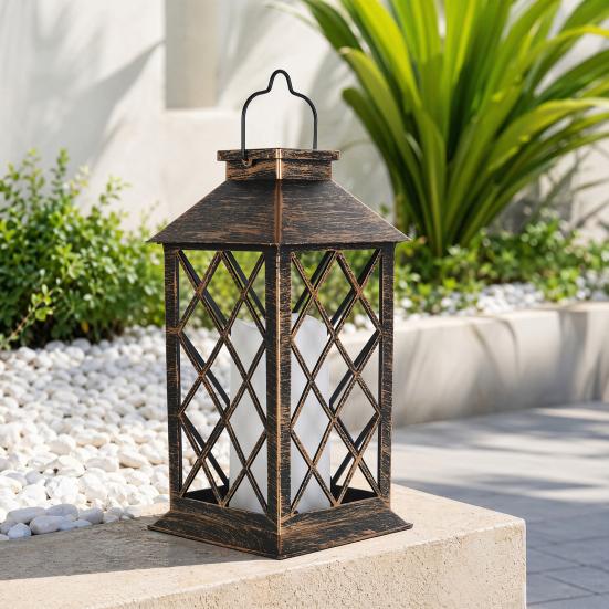 Yousheng Retro Solar Lantern, Outdoor Solar Candle Lantern, Waterproof Solar Garden Light with Hanging Loop, Decorative Light for Yard Patio Terrace