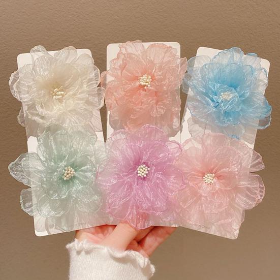 Hairpin Breathable Mesh Organza Fabric Fairy 3D Flower Hair Clip Macaron Color Lightweight Breathable Hair Accessory