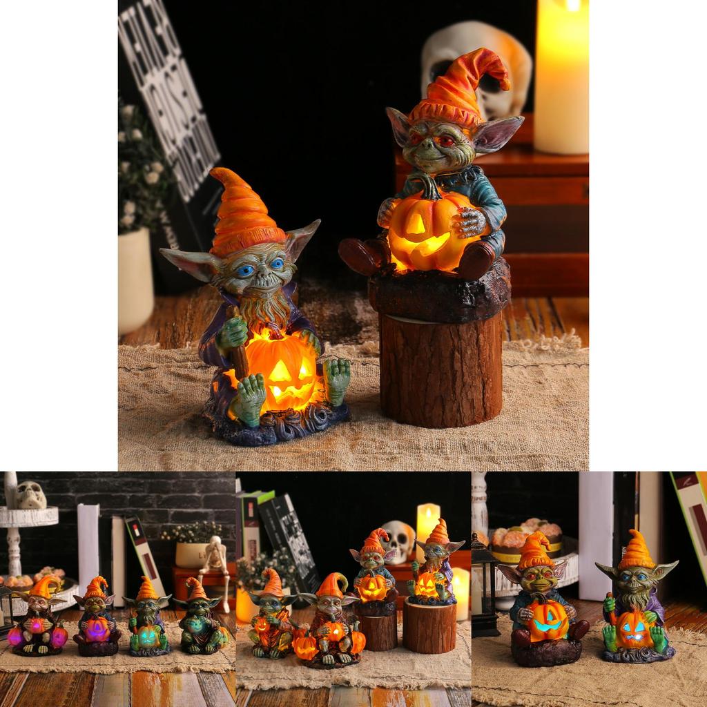 Halloween Light Emitting Hug Pumpkin Lamp Elves Resin Craft Decoration Tabletop