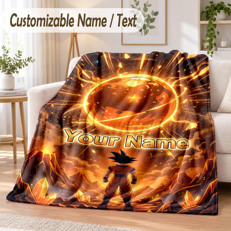 Manta de Franela Personalizada con Nombre de Dragon Ball Suave y Cálida para Sofá, Cama, Uso en Interiores del Hogar