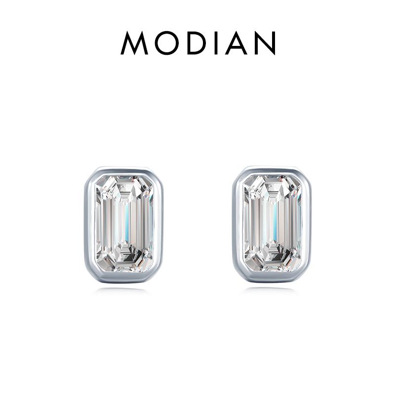 

Modian изысканные серьги-гвоздики из стерлингового серебра 925 пробы с изумрудной огранкой AAAAA с цирконием для женщин, эффектные свадебные ювелирные изделия Brincos серебряный
