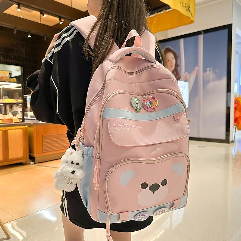 New High-value Harajuku Fresh and Sweet Candy-colored Bear Backpack, Lightweight and Large-capacity Backpack for Junior High School Students