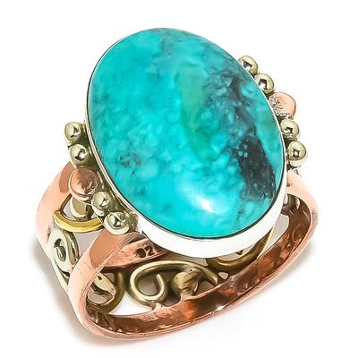 Natuurlijke Tibetaanse Turquoise Tweekleurige 925 Sterling Zilveren Sieraden Ring S.9.5 n3I19