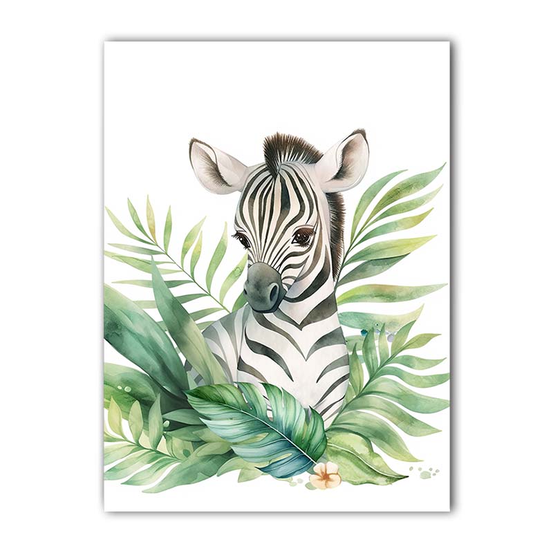 Nursery Plant Wall Art, Cute Giraffe Elephant Zebra Safari Canvas Painting, Animal Poster Print for Baby Kids Bedroom Decor