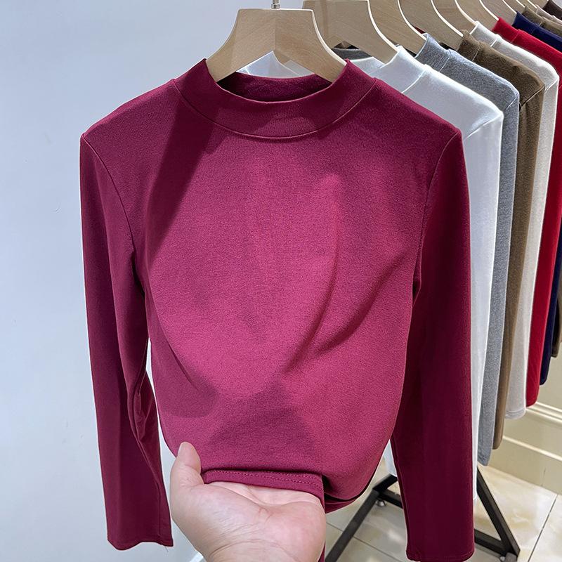 Women's Slimming Half High Neck Long Sleeve Base Layer T-shirt for Autumn/Winter 2025