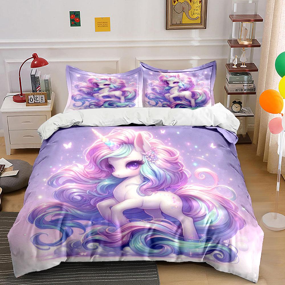 Magical Rainbow Unicorn With Butterflies Duvet Cover Set With 3D Printing Design Soft Polyester Bedding Set All-Season Comfort